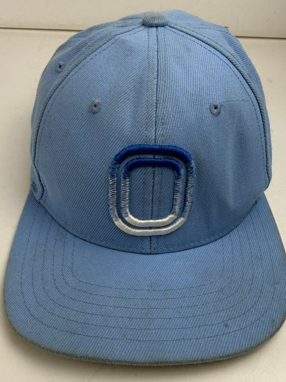 Overtime Snapback Hat Cap Light Blue Embroidered Logo Flat Brim Stained Flaws
